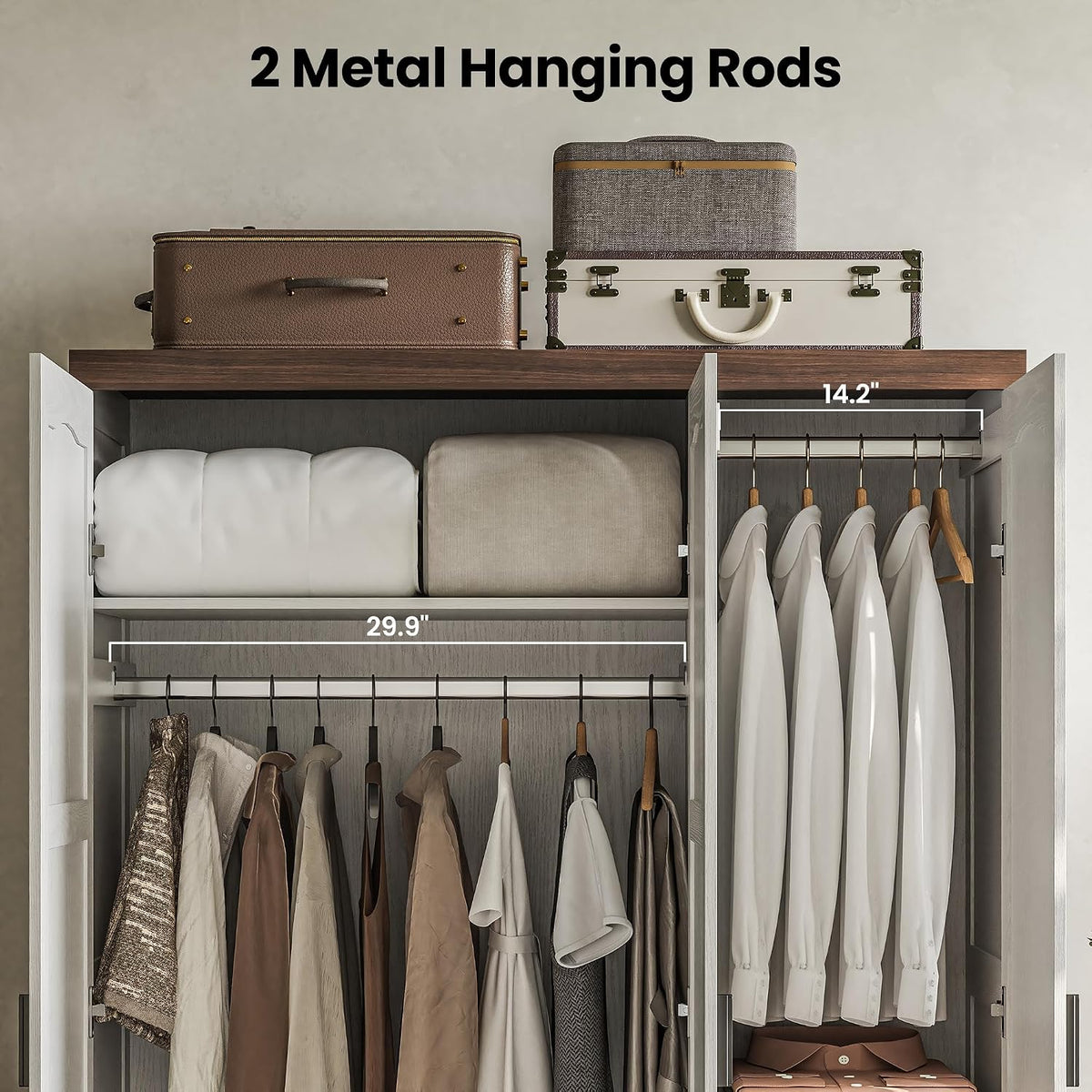 ANCTOR 3-Door Armoire Wardrobe Closet with Mirror and 2 Hanging Rods