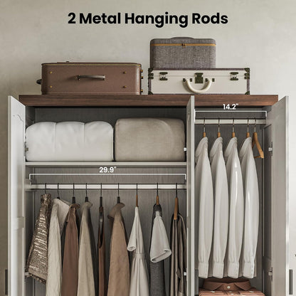 ANCTOR 3-Door Armoire Wardrobe Closet with Mirror and 2 Hanging Rods