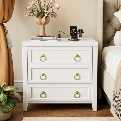 Huuger Paint Night Stand with Charger Station, 3 Drawer Nightstand Set of 2