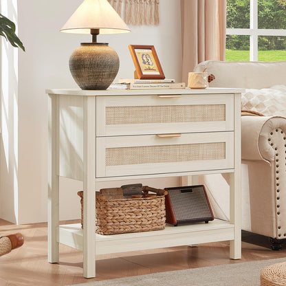 LEYAOYAO 26.8" Wide Rattan Nightstand, Large Boho 3 Drawer Night Stand