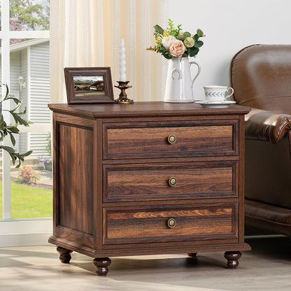 Joaxswe 24" Wide Farmhouse Night Stand Set of 2,Large End Table with 3 Drawers & Metal Handle,Wood Dresser for Bedroom,Bed Side Table Chest of Drawers Cabinet,Natural Nightstand for Living Room,Closet