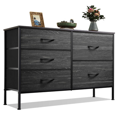 WLIVE Black Dresser for Bedroom, 5 Fabric Chest of Drawers