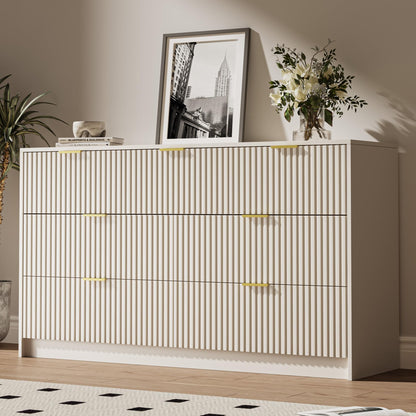 MAISONARIA 55" Wide Fluted 6-Drawer Double Dresser for Bedroom, Black