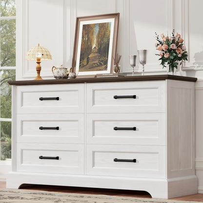 YESHOMY Dresser for Bedroom, Farmhouse 6 Drawers Dressers, White and Black