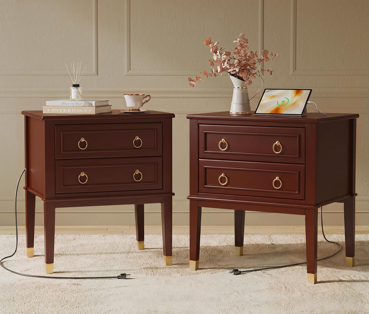 Huuger 27.6 Inch Tall Nightstand with Charging Station, USB-C Port