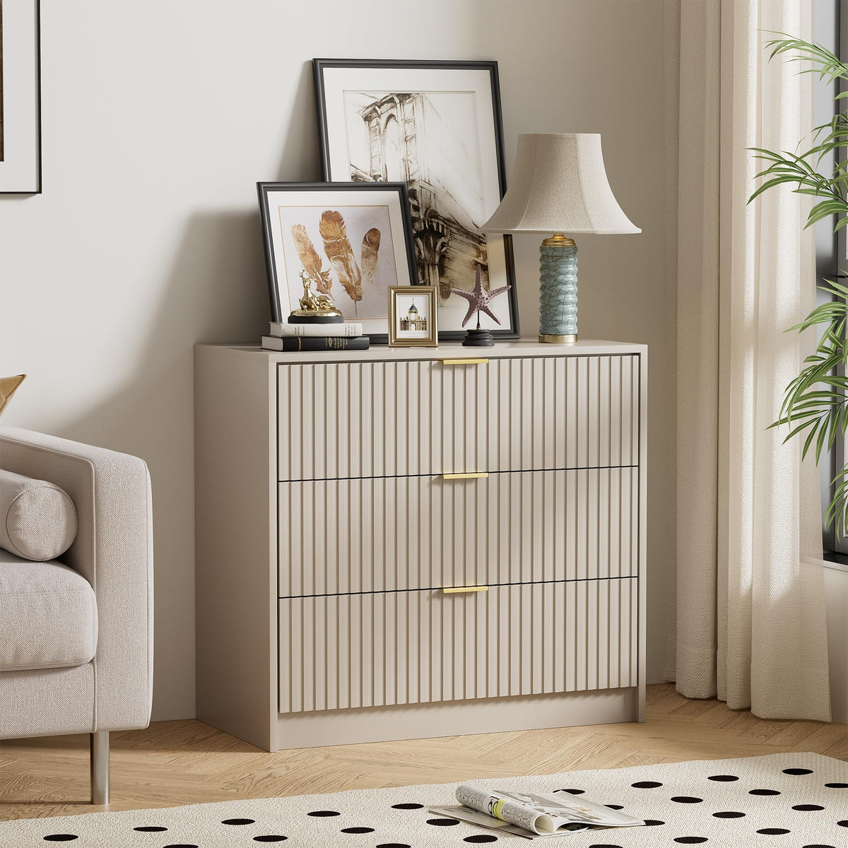 Furniway 55" Wide Green Dresser for Bedroom, Fluted 8 Drawer Dresser
