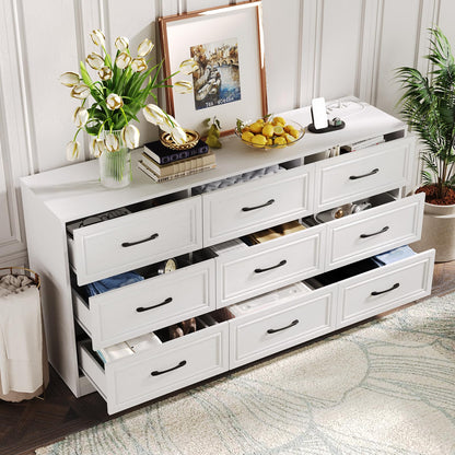 Fameill Dresser for Bedroom, 6 Drawer Wide Dresser Organizer with Charging Station, Tall Dresser for Hallway, Wood Dresser with Metal Handles, Ash Grey