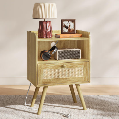 SUPERJARE Nightstands Set of 2, Night Stands with Charging Station