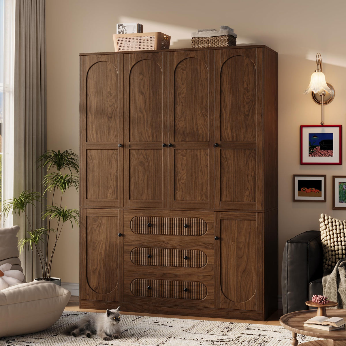 TOKSOM 2 Doors Freestanding Armoire Wardrobe Closet, 68.8" Wardrobe Armoire Wooden Closet Large Capacity Storage with 2 Drawers & 1 Hanging Rod Shelf Clothes Organizer Walnut 1PC
