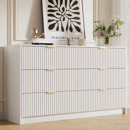 Furniway 55" Wide Green Dresser for Bedroom, Fluted 8 Drawer Dresser
