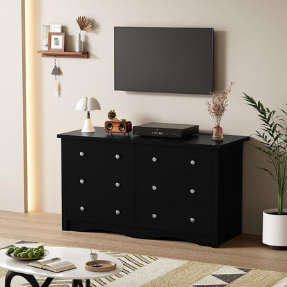 Shahoo Black Dresser for Bedroom with 6 Drawers, 47.2" Wood Dresser