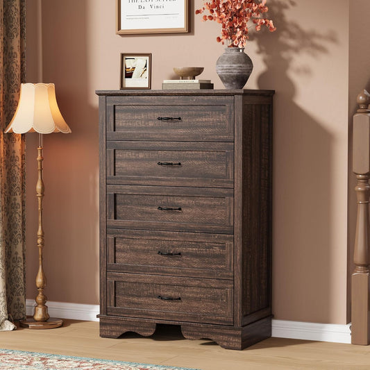 Garvee Brown 5 Modern Chest of Drawers Dresser with Storage for Bedroom