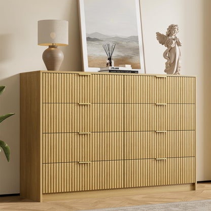 Furniway 55" Wide Green Dresser for Bedroom, Fluted 8 Drawer Dresser