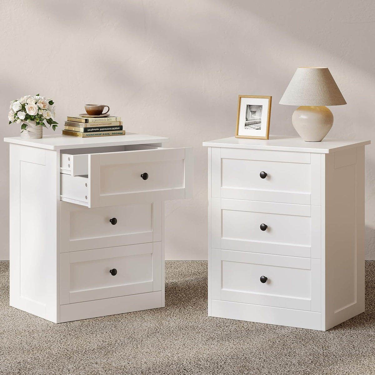 wanan Nightstands Set of 2 with Hidden Drawer, White