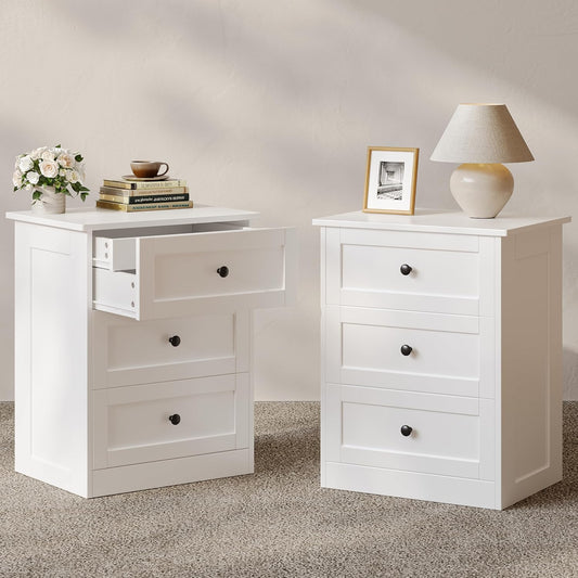 wanan Nightstands Set of 2 with Hidden Drawer, White