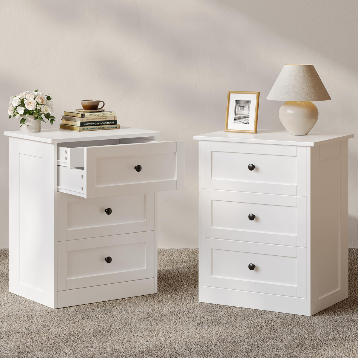 wanan Nightstands Set of 2 with Hidden Drawer, White