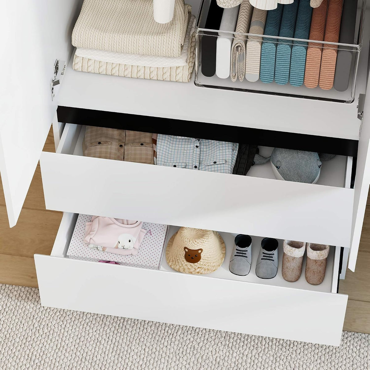 White Armoire Wardrobe Closet with 2 Drawers: 75" H x 31.5" W