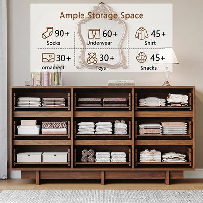HOUROM Walnut Dresser for Bedroom, 59in Modern 9 Drawer Chest of Drawers