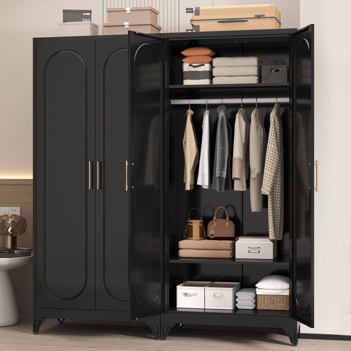 71" Black Metal Armoire Wardrobe Closet with Panel Doors