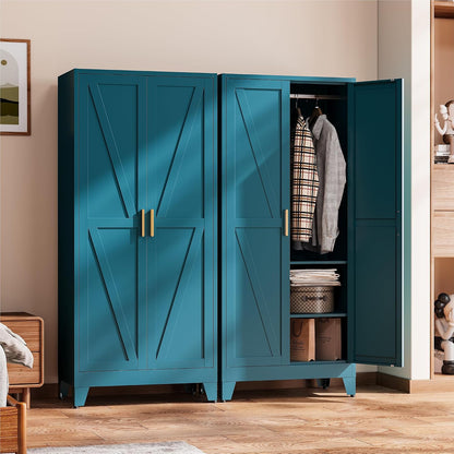 COFaR Armoire Wardrobe Closet, 71" Convertible 2-in-1 Metal Cabinet with Adjustable Rod & Shelves, Freestanding Hanging & Storage Organizer (Peacock Blue)