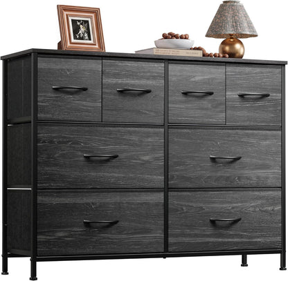 WLIVE Wide Dresser for Bedroom, 8 Drawer Chest of Drawers, Black Wood Grain