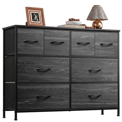 WLIVE Wide Dresser for Bedroom, 8 Drawer Chest of Drawers, Black Wood Grain