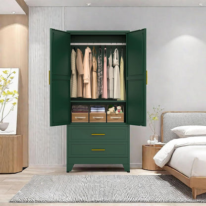 71" Metal Armoire Wardrobe Closet, Tall Clothing Storage Cabinet, Green