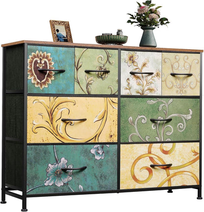 WLIVE Wide Dresser for Bedroom, 8 Drawer Chest of Drawers, Black Wood Grain