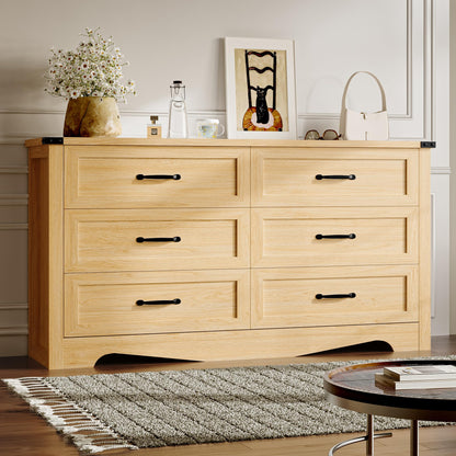 BORNOON 6-Drawer Dresser for Bedroom, Modern Wooden Chest of Drawers with Metal Handles, Anti-Tipping Design, Sturdy and Stable Storage Organizer for Living Room, Entryway, Home Office