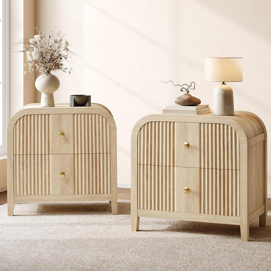 ModernMate Set of 2 Modern 2-Drawer Nightstands with Curved R-Angle Top