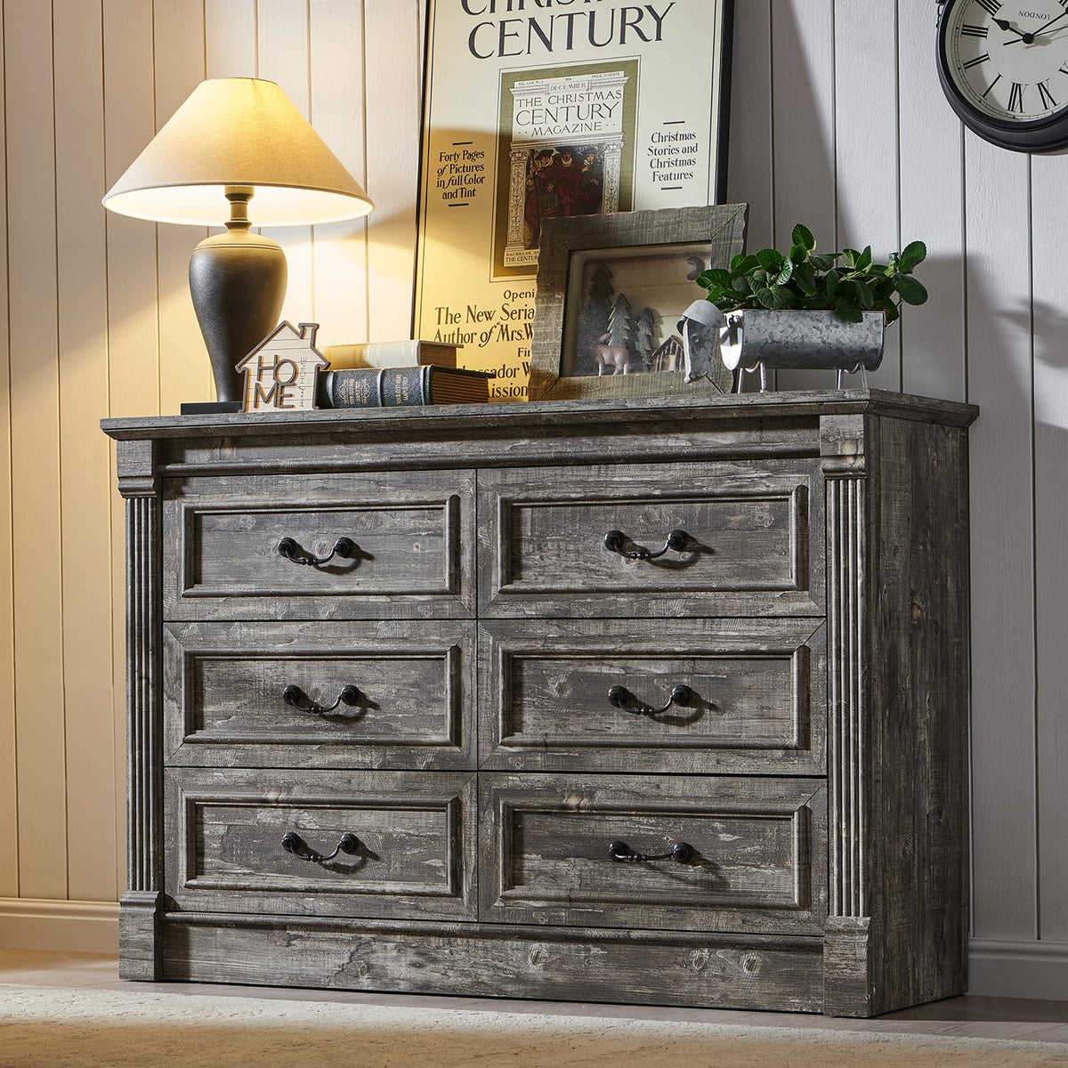 Aitjunz Farmhouse 46" Tall 5 Drawers Dresser for Bedroom, Antique White
