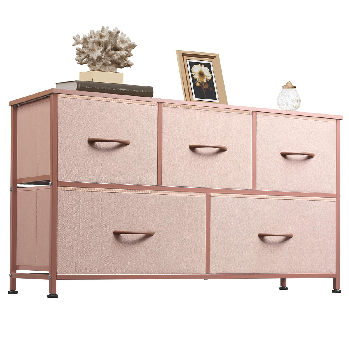 WLIVE Wide Dresser for Bedroom, 5 Drawer Chest of Drawers, Dark Grey