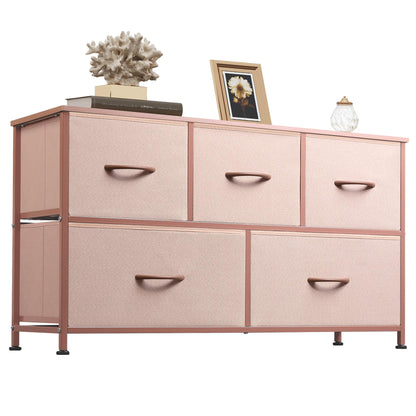 WLIVE Wide Dresser for Bedroom, 5 Drawer Chest of Drawers, Dark Grey