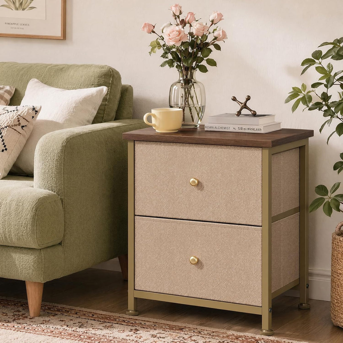Sweetcrispy Nightstands Set of 2 with 2 Storage Drawer, Small Bedside Table