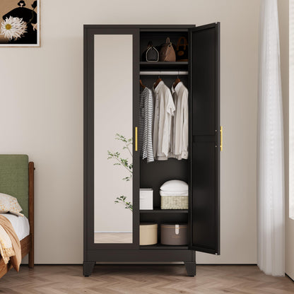 Ckzbx 71" H Metal Armoire Wardrobe Closet, Adjustable Shelve, Clothes Drying Pole, Steel Wardrobe Cabinet for Bedroom (Green)