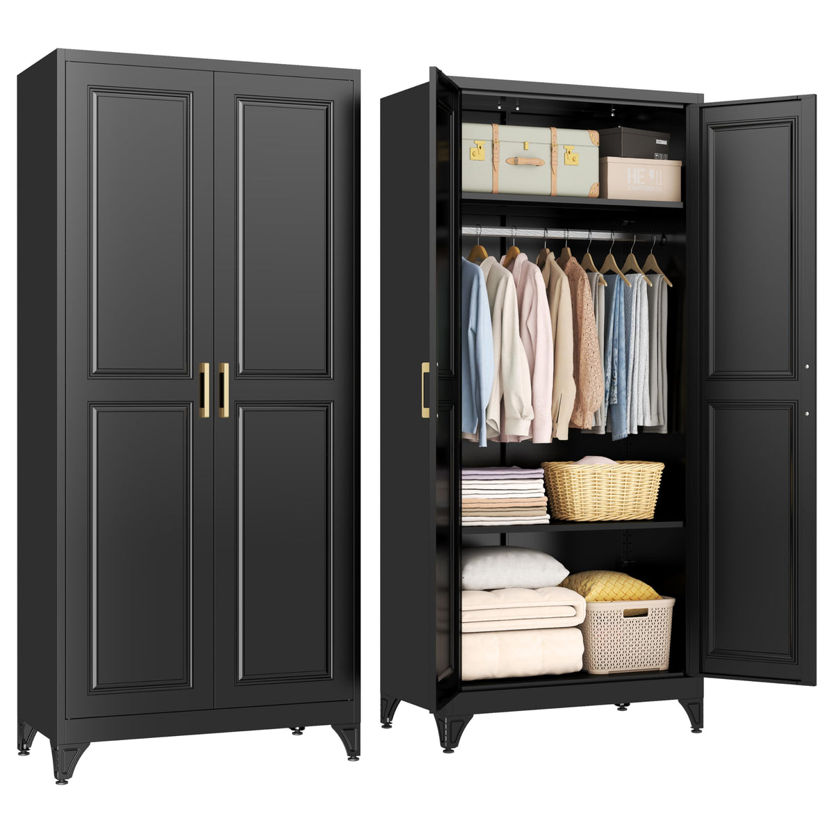 SteeLoong Metal Wardrobe Cabinet,Armoire Wardrobe Closet with Hanging Rod