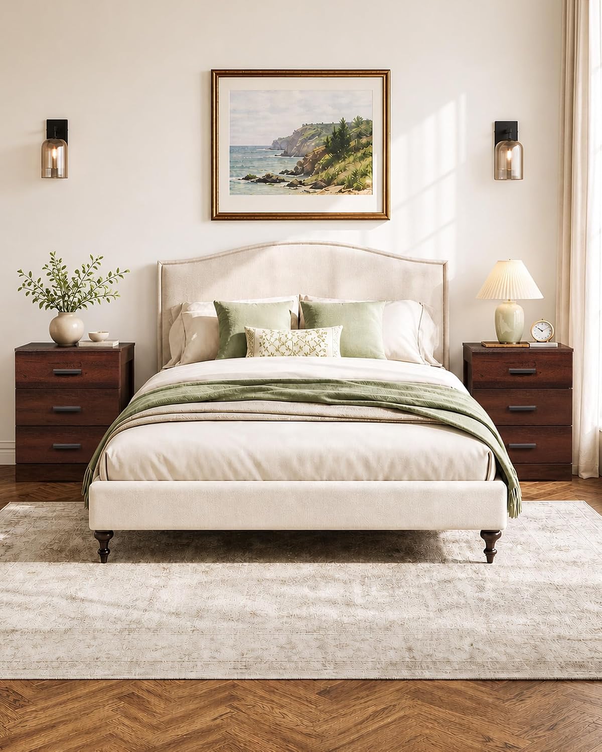 WLIVE Brown Nightstand with 3 Drawers, Wood Bedside Table with Large Top