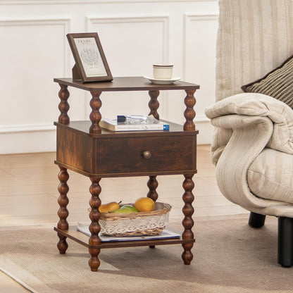 AWASEN Nightstand with Drawer, Walnut Bedside Table with Storage, End Table