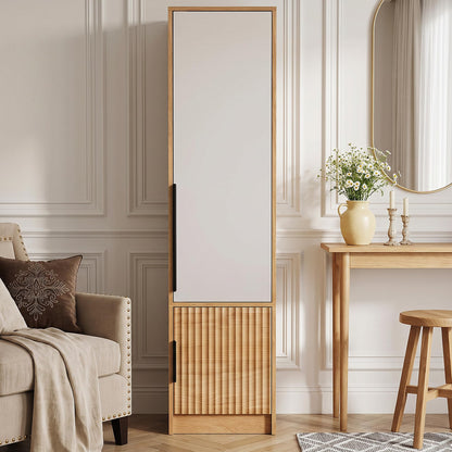 62.6"H Wooden Armoire Wardrobe Closet with Fluted Doors and Drawer, Natural