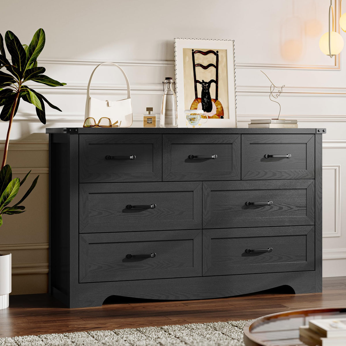 BORNOON 6-Drawer Dresser for Bedroom, Modern Wooden Chest of Drawers with Metal Handles, Anti-Tipping Design, Sturdy and Stable Storage Organizer for Living Room, Entryway, Home Office