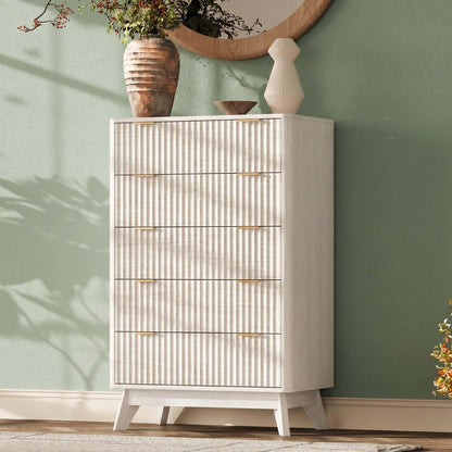 63" Wide Fluted 9 Drawers Dresser for Bedroom,Curved Edge,Oak