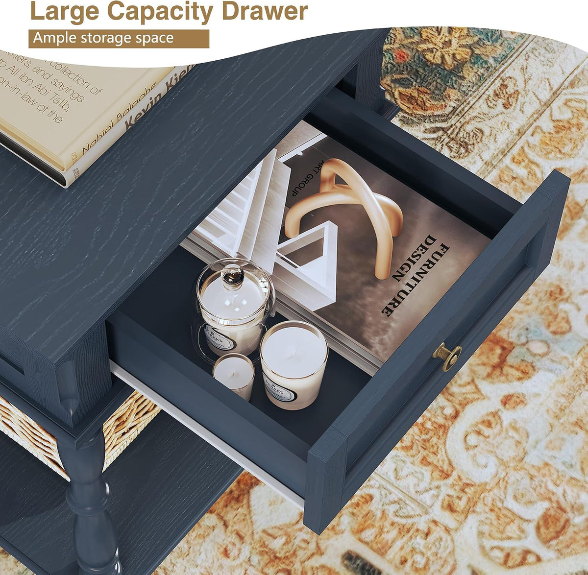 ARTPOWER Nightstands Set of 2 with Charging Station & Storage Shelf, Blue