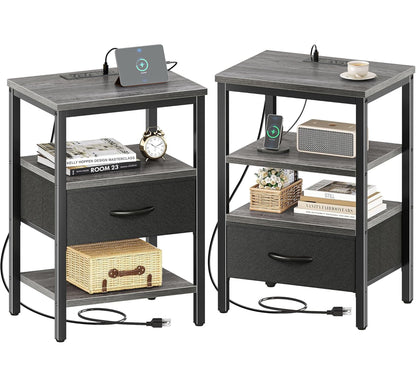 SUPERJARE Nightstand with Charging Station, USB-C Port, Bedside Table
