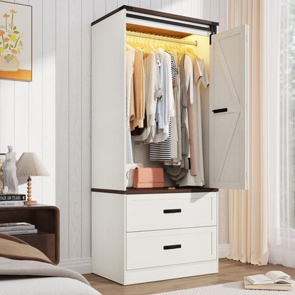 2 Doors Armoire Wardrobe Closet w/ Folding Sliding Barn Door,Rustic Black