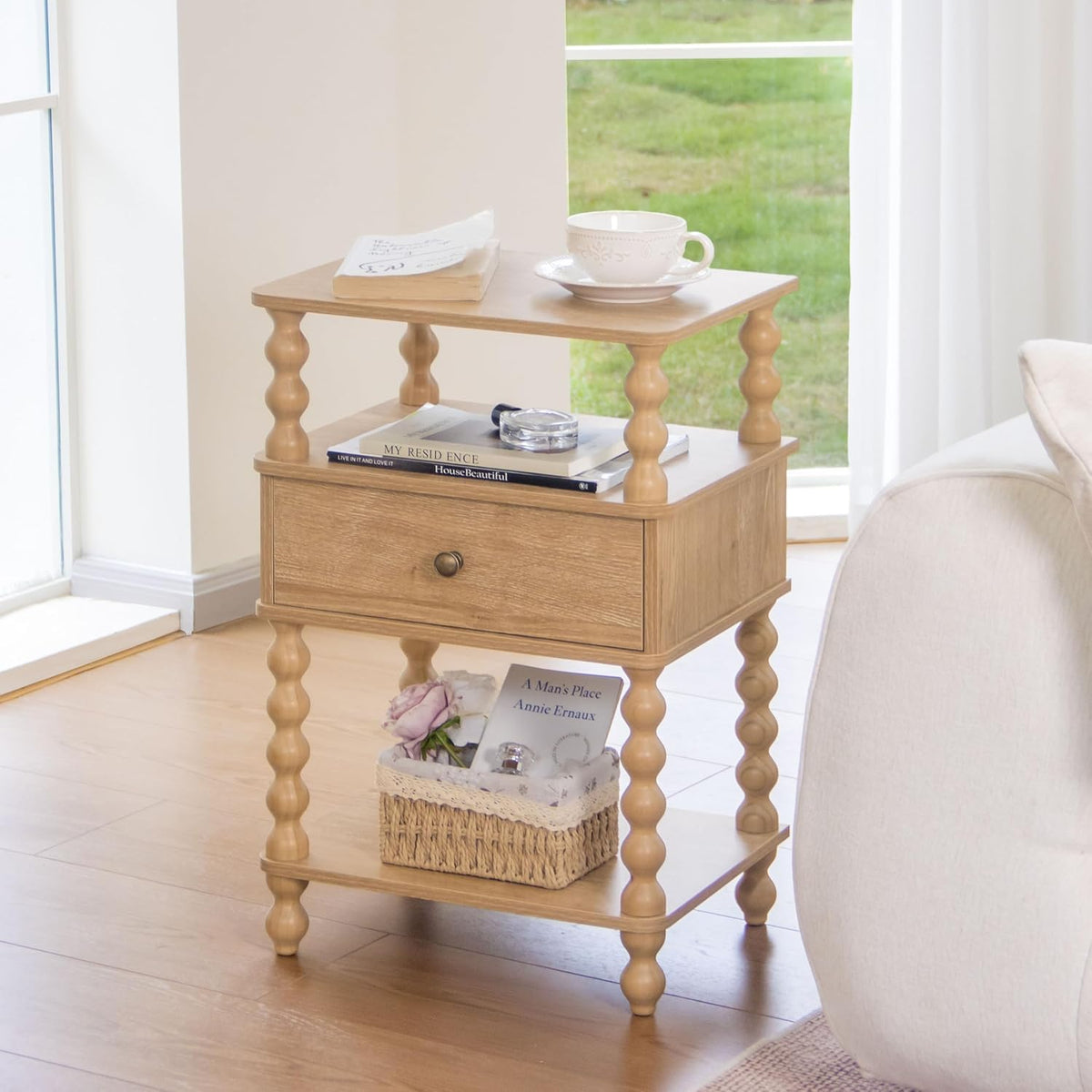 AWASEN Nightstand with Drawer, Walnut Bedside Table with Storage, End Table