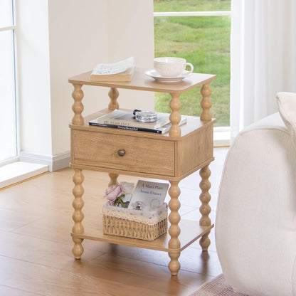 AWASEN Nightstand with Drawer, Walnut Bedside Table with Storage, End Table