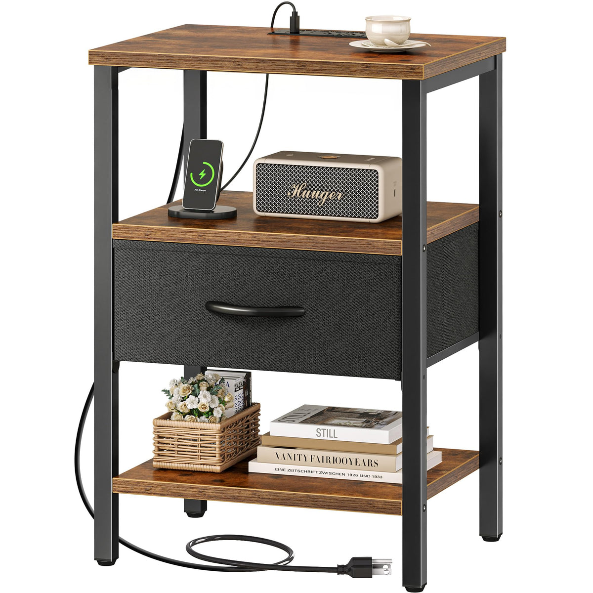 SUPERJARE Nightstand with Charging Station, USB-C Port, Bedside Table