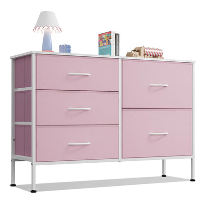 WLIVE Black Dresser for Bedroom, 5 Fabric Chest of Drawers
