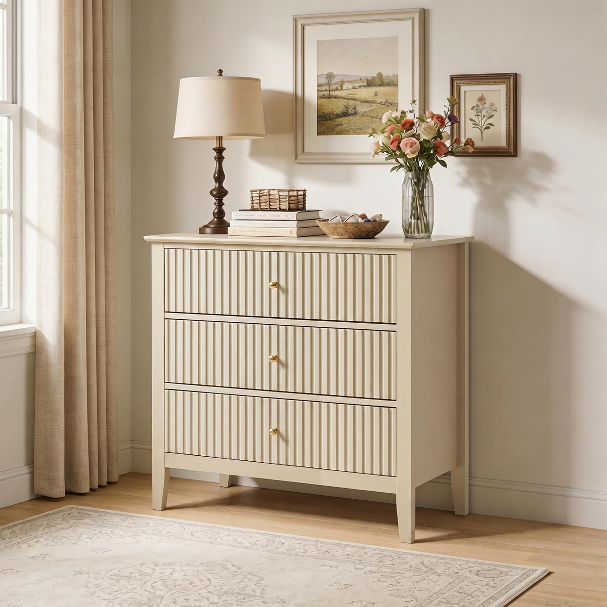 RoyalCraft 6 Drawer Dresser, Fluted Modern Wood Chest of Drawers, Long Dresser for Bedroom TV Stand Storage Cabinet for Living Room, Blue