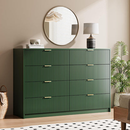 MAISONARIA 55" Wide Fluted 8-Drawer Double Dresser for Bedroom, Green